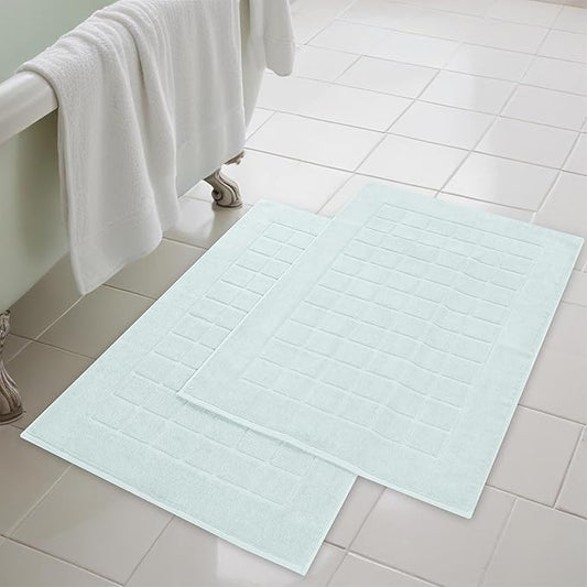 Superior 100% Cotton Bathmat Set, Bath Mats, Bathroom Decor, Shower, Bathtub Essentials, Home Accessories, Small Washable Rug, No Backing, Heavyweight, Nora Collection, Set of 2, 22" x 35", Seafoam