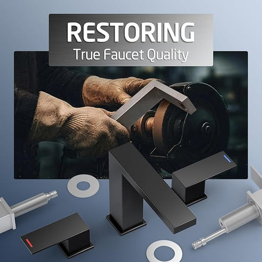 KES 8 Inch Bathroom Sink Faucet 3 Hole Black, Widespread, Stainless Steel | All Metal, cUPC & NSF Certified, Quick-Connect DIY Kit, 1.2 GPM Flow, Includes Supply Hoses, 10X Pressure Tested