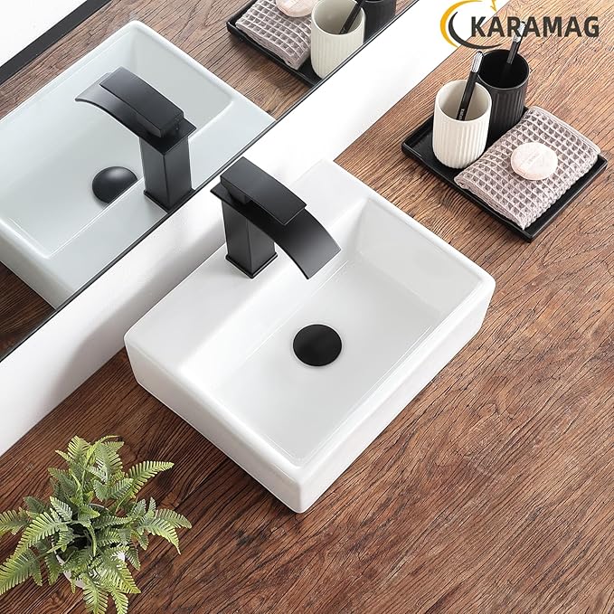 Small Vessel Sink 15"x12" Wall Mount Bathroom Sink Rectangular White Porcelain Ceramic Mini Floating Tiny Bathroom Wall Mounted RV Sink