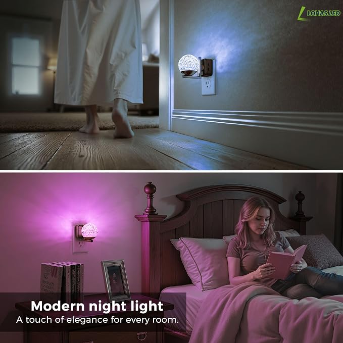 L LOHAS LED Night Lights Plug Into Wall, Dusk to Dawn Sensor | 10-Color RGB Dimmable Night Light, 180°Rotating Plug in Night Light for Bathroom, Hallway, Bedroom, Stairway