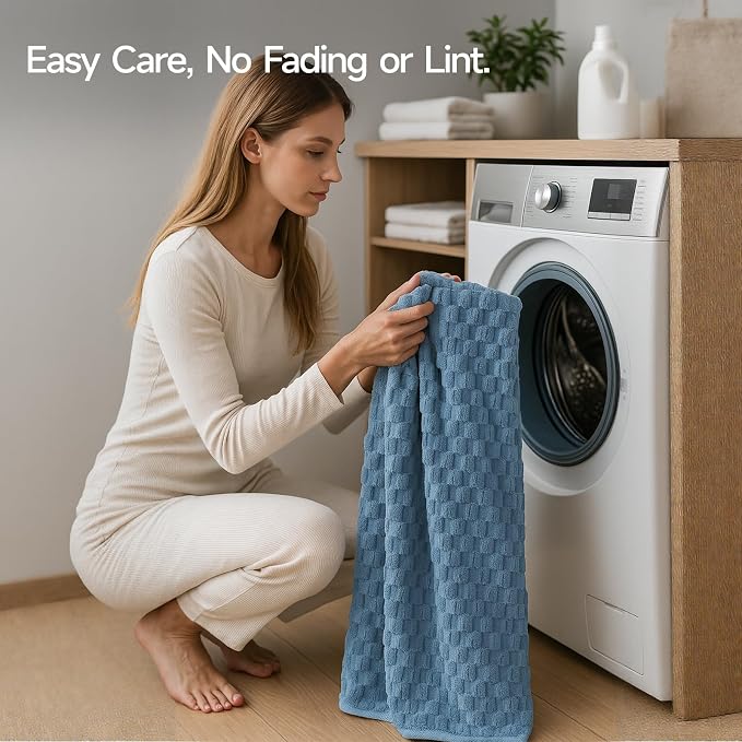 REDKISS Microfiber Bath Towels of 4-27x55 Inches Bath Towel Large, Highly Absorbent Towels for Bathroom, Quick Drying, Super Soft, Lint Free Fluffy Shower Towel for Gym, SPA, Gray, Blue