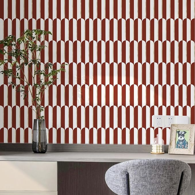 Vamos Tile Peel and Stick Backsplash Seamless Tile,Fish Scale,Matt,10-Sheet | 11.9''x10.8'',White & Red PVC+Light Gold Stick on Backsplash Tile for Kitchen & Bathroom & Laundry & Camper