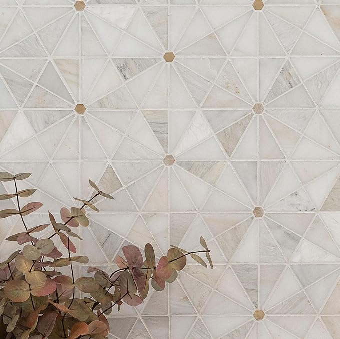 MSI Elegante Pinwheel Gold Natural Stone Mosaic Tile Sample, Mesh-Mounted, for Kitchen Backsplash, Bathroom, Floor, Shower, and Accent Wall
