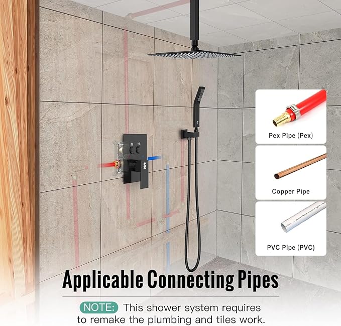 SR SUN RISE Shower System with Push Button Diverter, Ceiling Mounted Luxury 10 Inch Rain Shower Head with Handheld Spray, High Pressure Shower Faucet Combo Set with Rough-in Valve, Oil Rubbed Bronze