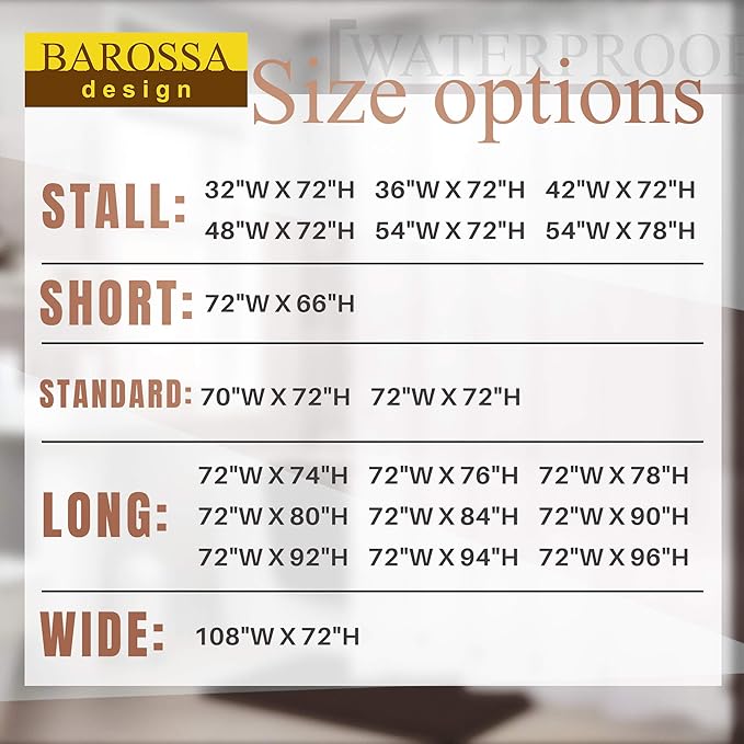 Barossa Design Waterproof Fabric Stall Shower Curtain or Liner 36 inch Wide Half Size Microfiber, Hotel Quality Stand-up Small Narrow Single Shower Curtain, Machine Washable, White, 36x72