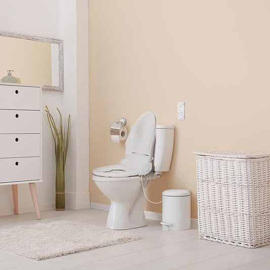 SmartBidet® SB-100R Electric Smart Bidet Seat for Elongated Toilets with Remote Control, Stainless Steel Nozzle with Removable Nozzle Cap, Slim