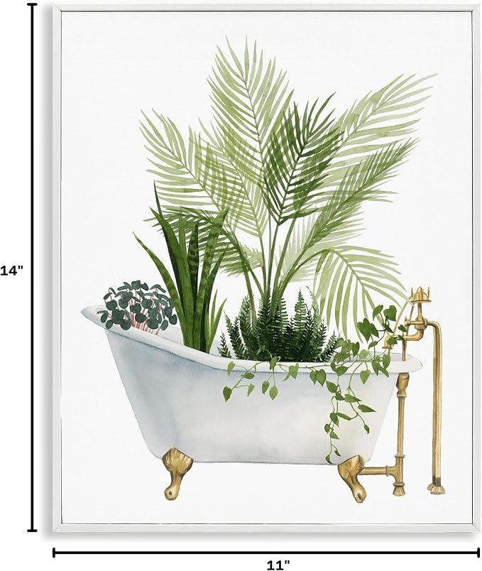 Vintage Tub Botanical, 11 x 14 Inch Framed Giclée Print | Stupell Industries · By Grace Popp · Ready to hang · Great for bathroom or laundry room · Made in USA
