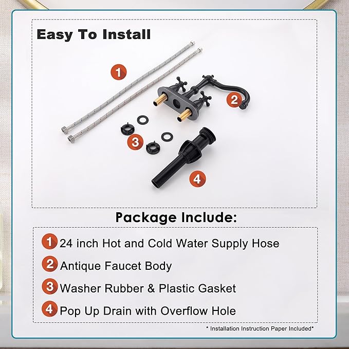 Matte Black Antique Bathroom Faucet, 4 Inch Centerset | Stainless Steel, Lavatory Faucet, Pop Up Drain, 4 inch Centerset