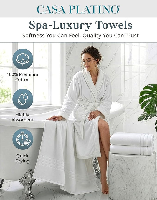 Casa Platino 100% Cotton 4 Pack Bath Towels (30"x60") - Ring Spun Cotton - Large Towels for Bathroom - Quick Drying, Highly Soft & Absorbent Shower Towel Set - Hotel & Spa Quality - White Towel Set