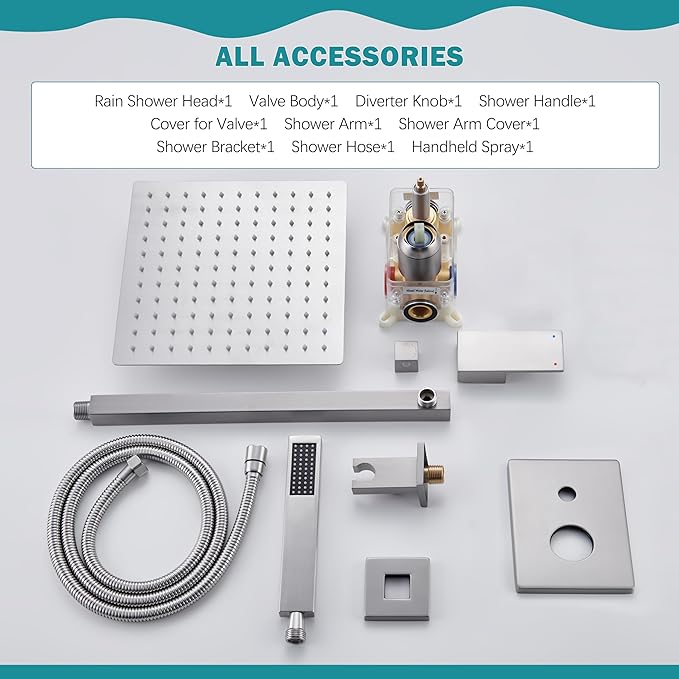 10" Rain Shower System with Handheld & Valve, Brushed Nickel | Wall-Mounted High-Pressure Shower Faucet Combo Set, 10-Inch Rain Shower Head with Handheld Spray,Includes Valve and Trim Kit