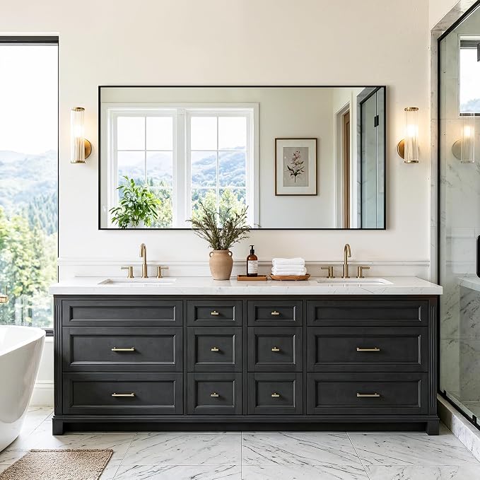 Bathroom Vanity Mirror for Over Sink, 60x30 Inch Matte Black Mirror | Shatterproof Tempered Glass, Anti-Rust Metal Frame, Rectangle Wall Mirrors for Bedroom, Living Room & Entryway