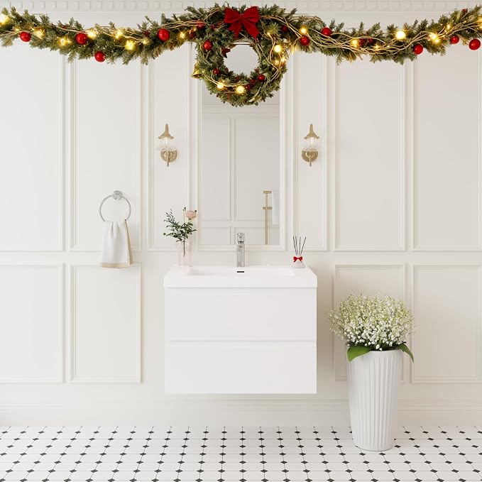 30" Floating Bathroom Vanity Sink,Glossy White | Bathroom Storage CabinetWall Mounted Cabinet, Solid Surface Countertop, Soft Close Drawers, Fully Assembled