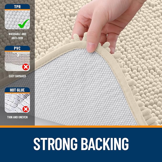 OLANLY Bathroom Runner Rugs 47x17, Extra Soft Absorbent Chenille Bath Rugs | Sand, Quick-Drying Rubber Backing, Machine Washable Long Bath Mat for Bathroom Floor, Tub and Shower, Home Decor Accessories
