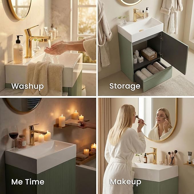 20 inch Bathroom Vanity with White Ceramic Sink, Bath Storage Cabinet with Soft-Closing Door and Drawer, Perfect for Small Space, Powder Room, Hotel, Mint Green