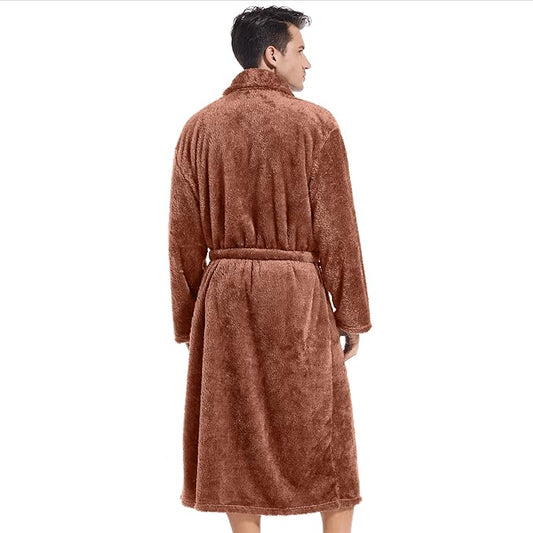 Inner Wish Mens Plush Fleece Robe, Cozy Warm Bathrobe Fuzzy Male Spa Long Robe With Pockets (DARK GREY)
