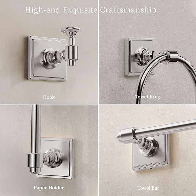 VEHCIL Brushed Nickel Bathroom Accessories Set, 5-Piece Bathroom Hardware Set, 24 Inch Towel Bar, SUS304 Stainless Steel, Towel Racks for Bathroom Wall Mounted Towel Ring Toilet Paper Holder Hooks
