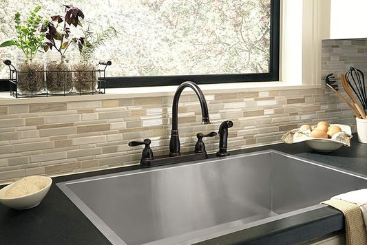 Delta Windemere Oil Rubbed Bronze Kitchen Faucet with Side Sprayer, Traditional 4 Hole Kitchen Sink Faucet, Two-Handle, Oil Rubbed Bronze 21996LF-OB