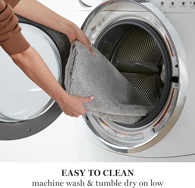 MARTHA STEWART Drylon Microfiber Bath Rug - 1 Piece, Ultra Soft Plush, Non-Slip, Thick, Washable Bathroom Rugs, Home Decor Accessories, Household Essentials, Large Bath Mat, 21" x 34", Light Gray