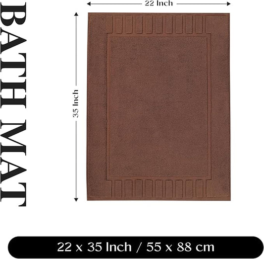 Superior 100% Cotton Bathmat Set, Bath Mats, Bathroom Decor, Shower, Bathtub Essentials, Home Accessories, Washable Rug, No Backing, Heavyweight, Leo Collection, Set of 2, 22" x 35", Brown