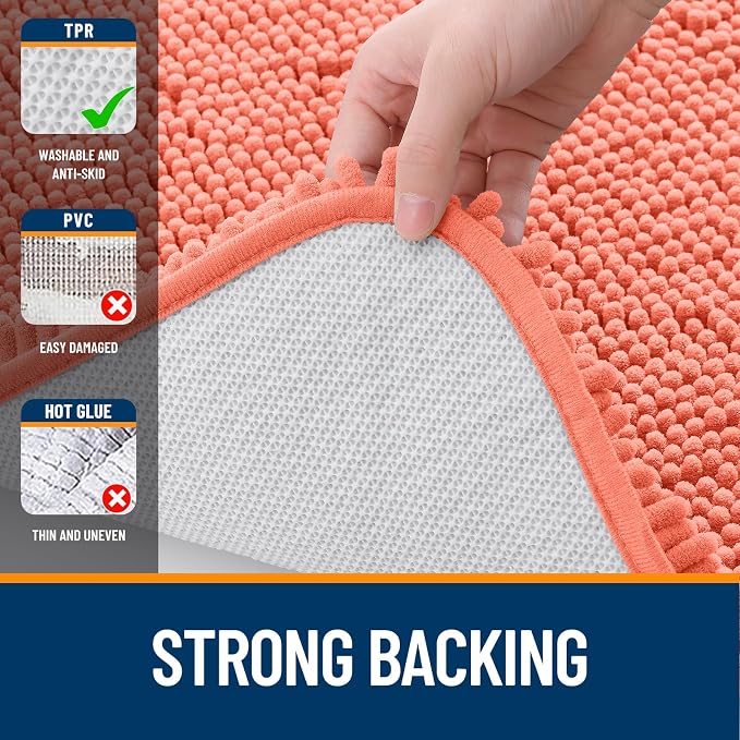 OLANLY Bathroom Runner Rugs 45x27, Extra Soft Absorbent Chenille Bath Rugs | Coral, Quick-Drying Rubber Backing, Machine Washable Long Bath Mat for Bathroom Floor, Tub and Shower, Home Decor Accessories