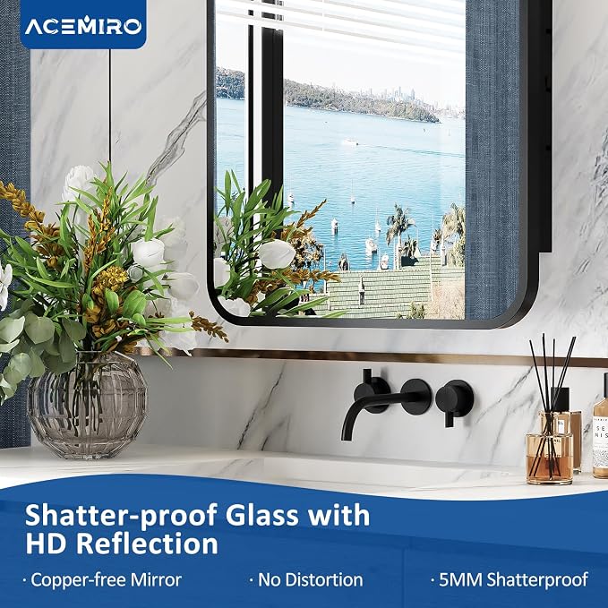 ACEMIRO 20x28 Inch Black Recessed Bathroom Medicine Cabinet with Mirror Metal Framed Farmhouse Surface Wall Mounted Mirrored Bathroom Medicine Cabinets