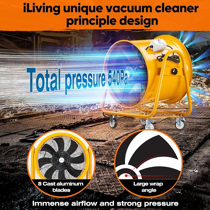 iLiving Utility High Velocity Blower, Fume Extractor, Portable Exhaust and Ventilator Fan (Utility 24")