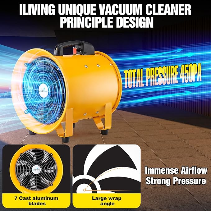 iLiving Utility High Velocity Blower, Fume Extractor, Portable Exhaust and Ventilator Fan (Utility 12")