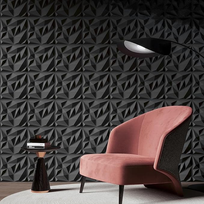 Art3d 100 Pack Decorative 3D Wall Panels, 97 Sq.Feet PVC Interior Wall DΓ©cor, 11.8"x11.8", Black