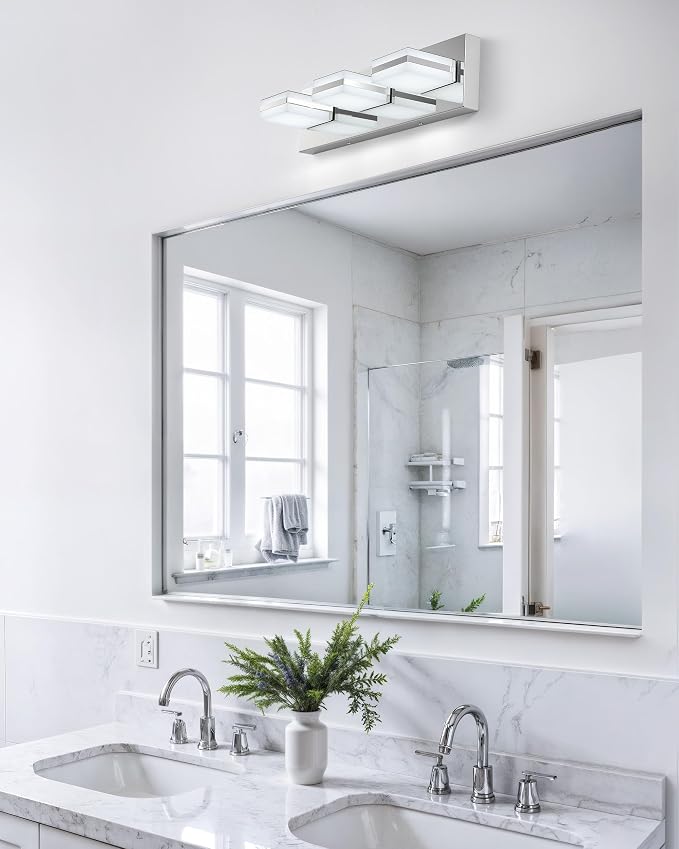 VONLUCE LED Modern Bathroom Vanity Light Fixture, Chrome | 18'', 3-Light, 3CCT, 360° Rotate, High CRI, Flicker-free, Dimmable, Memory Function, Waterproof IP44, Easy Installation