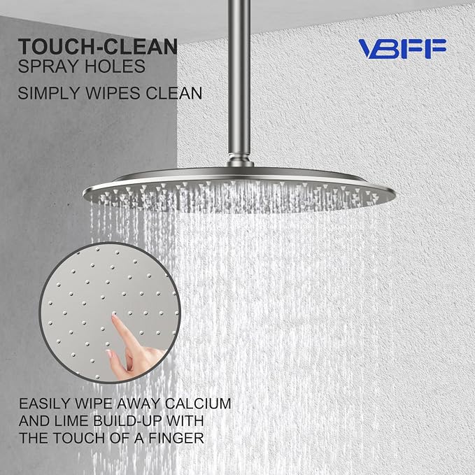 VBFF-Shower Head,rain shower head, 12 inch- Round Shower Head, 1.8 GPM Flow Rate, rainfall showerhead,VBFF13 (Brushed Nickel)