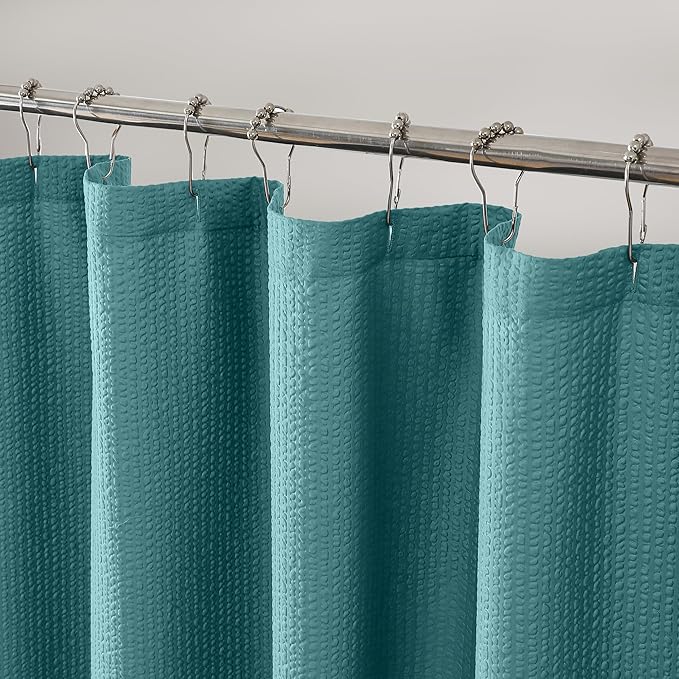Turquoise Stall Fabric Shower Curtain 36 x 72 Inch, Soft Waffle Small Shower Curtain for Bathroom with Texture for Narrow Stall Size, Machine Washable Water Resistance, Hotel Style