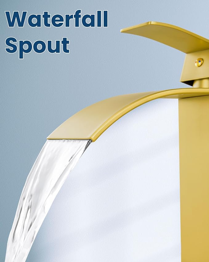 Airuida Vessel Sink Faucet, Brushed Gold Tall Waterfall Bathroom Faucet | Single Handle,Tall Bathroom Faucet 1 Hole,Vanity Faucet,without Drain,Bowl Bathroom Faucet