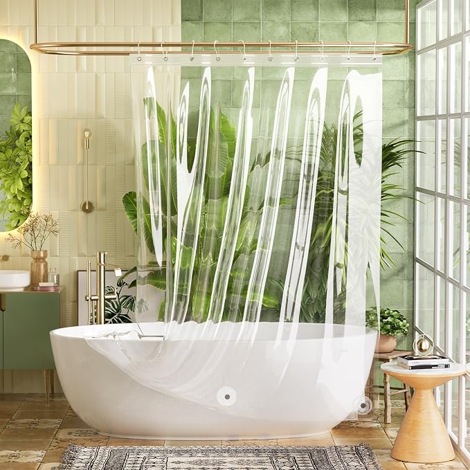 Bathway Shower Curtain Liner, Clear Shower Curtain Liner 60x64 PEVA Waterproof Shower Curtain Liner Plastic with 3 Magnets and 10 Rustproof Metal Grommets, Lightweight Shower Liner for Bathroom