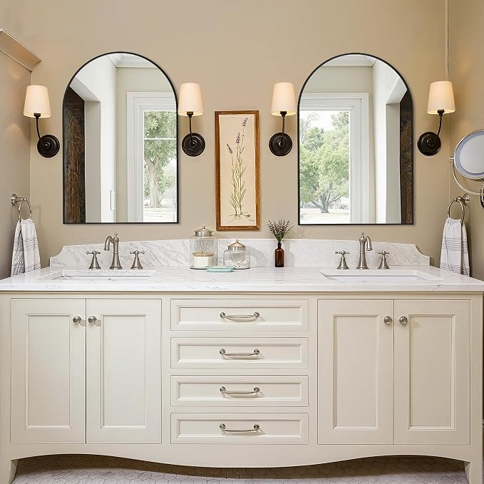 Arched Bathroom Vanity Mirror for Over Sink, 30”x20”, Black | HD Tempered Glass, Anti-Rust Metal Frame, Hanging or Leaning, Wall Mirrors for Bathroom Sink, Bedroom, Living Room, Entryway