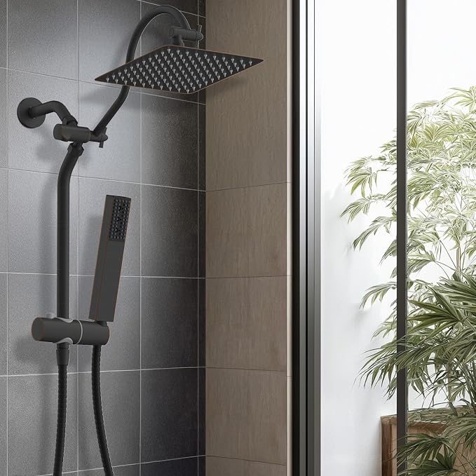 Hibbent 10'' Rainfall Shower Head with 4-Spray Handheld, Oil Rubbed Bronze | cUPC Certified High Pressure Showerhead Combo, 12'' Adjustable Extension Arm, Extension Bar, Easy Reach Holder, 71'' Hose
