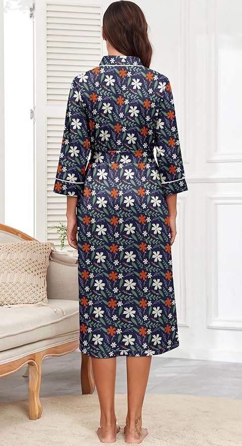 PrinStory Womens Robe Long Knit Bathrobe Lightweight Soft Robes Ladies Bath Robe