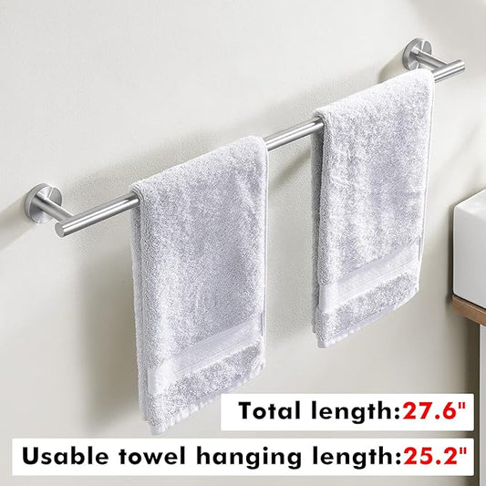 KES Bathroom Towel Bar 25.2 Inches Bath Towel Rack for Bathroom Towel Holder SUS304 Stainless Steel Brushed Finish, Total Length 27.6 Inch, A2000S70B-2