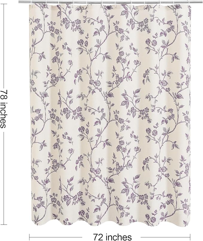 MitoVilla Long Shower Curtain Set 72 x 78, Cotton Floral Cottagecore Spring Shower Curtains for Bathroom, Modern Farmhouse Country Plant Leaves Bathroom Décor