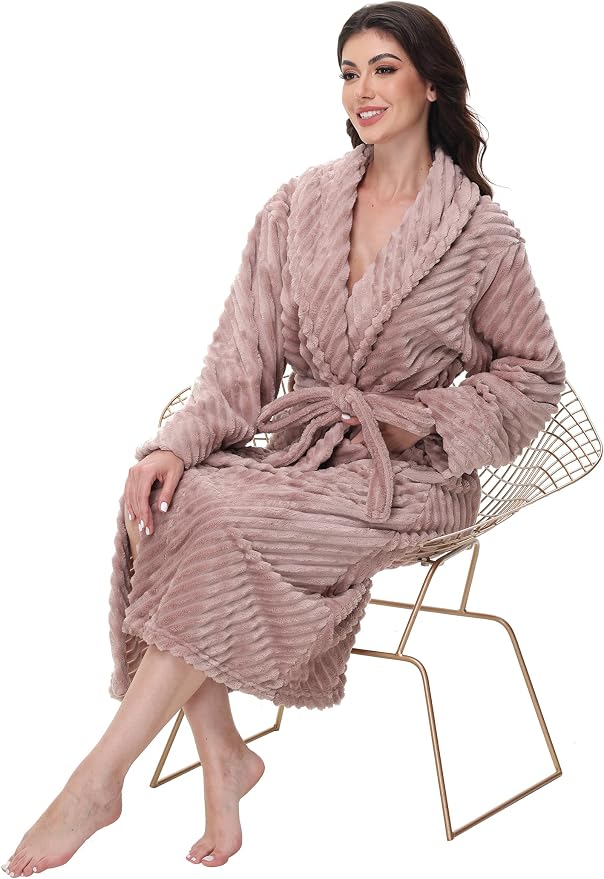 Yurhap Premium Robes for Women - Super Soft Cozy Fleece Womens Robe Plush Long Bathrobe
