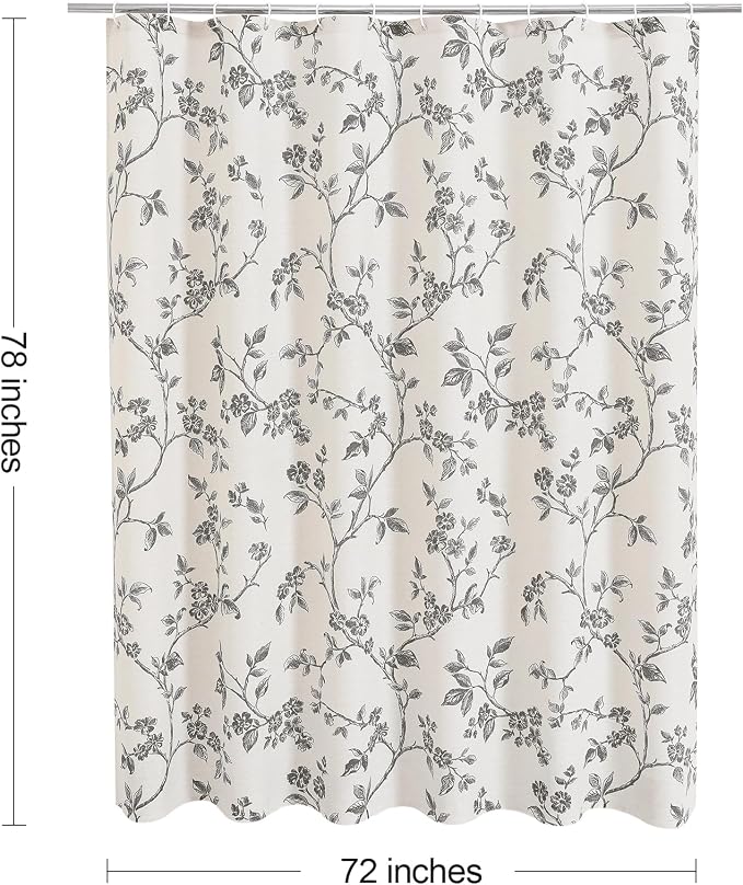 MitoVilla Long Shower Curtain Set 72 x 78, Cotton Floral Cottagecore Spring Shower Curtains for Bathroom, Modern Farmhouse Country Plant Leaves Bathroom Décor