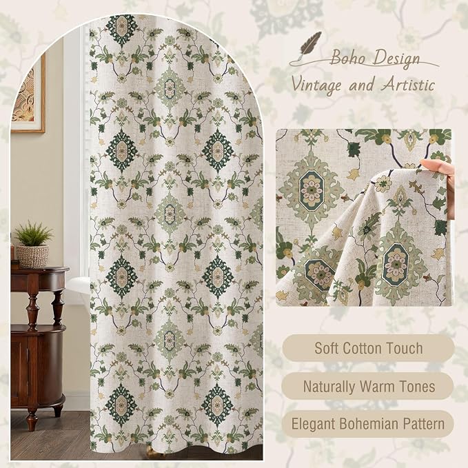 Boho Floral Shower Curtain, Vintage Cottage Core Shower Curtains for Bathroom, 72Wx72H Inch