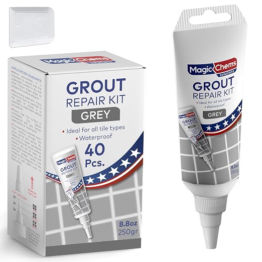 Tile Grout Repair, Grey 8.8 oz/250gr. Fast Drying Grout Repair Kit, Grout Filler Tube Repair Kit, Tile Grout Paint, Grout Sealer Restore and Renew Bathroom Floor, Tile Gaps, Joints, Lines | Tile Filler; Restore & Renew