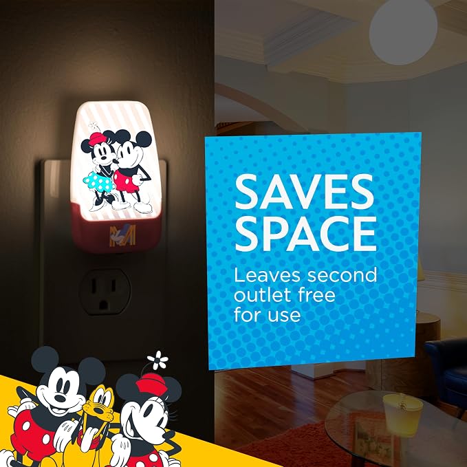 Disney Mickey and Minnie Night Light for Kids Plug in | LED Nightlight Plug Into Wall, Birthday Gift for Boy Girl Toddler Baby, Kids Room Bedroom Bathroom Nursery Essentials