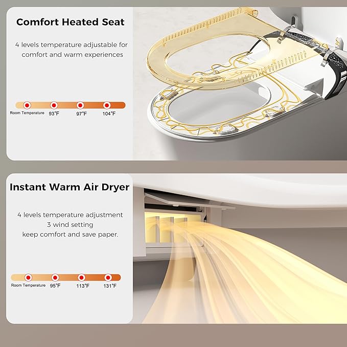WinZo Luxury Smart Toilet with Elongated Heated Bidet Seat, Auto Flush, LED Display, Multiple Wash Modes with Starry Night Light Warm Comfort with ADA Height,Matte Black