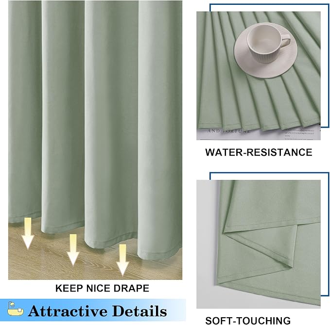Zora 78 Inch Shower Curtain Set with 12 Plastic Hooks, Plain Fabric Sage Green Shower Curtain for Bathroom - Long Shower Curtain, Water Resistance, Machine Washable Soft Cloth, 72WX78L