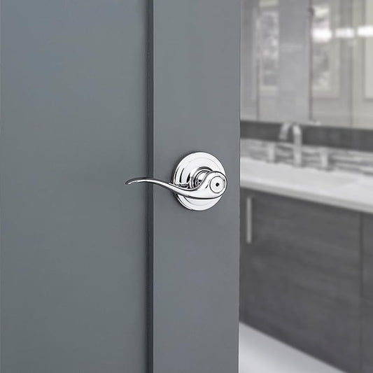 Kwikset Tustin Interior Privacy Door Handle with Lock, Door Lever For Bathroom and Bedroom, Polished Chrome Reversible Keyless Turn Lock