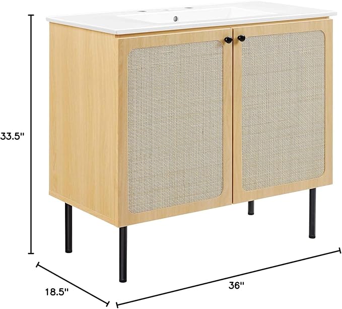Modway EEI-6697-OAK-WHI Chaucer 36" Bathroom Vanity, Oak White