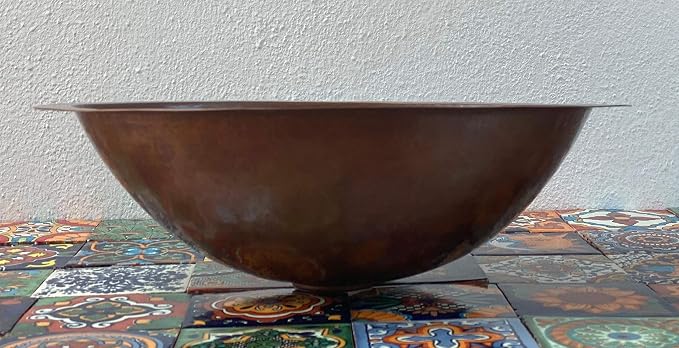 16" x 13" Oval Copper Bathroom Sink Mexican Copper Bath Sink Pure Copper Hand Hammered Dual Mount Brown CPS02