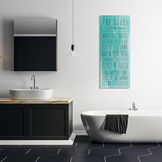Stupell Industries Bathroom The Rules Turquoise Canvas Wall Art, 20x48, Multi-Color