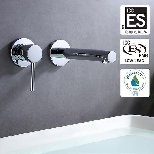 sumerain Single Handle Left-Handed Wall Mount Bathroom Faucet in Chrome